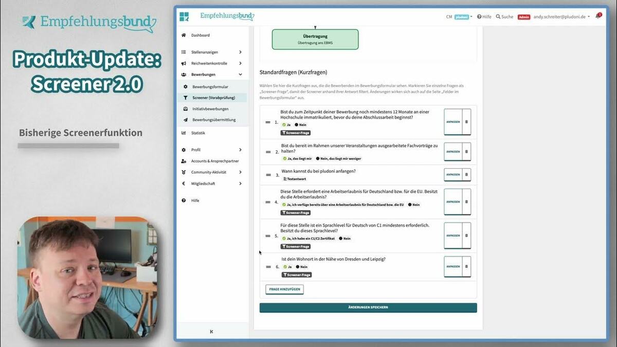 Screener: Recruiter-Vorabprüfung vor Übermittlung ans eigene BMS